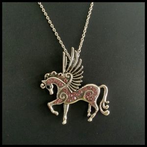 🆕 ✅ PEGASUS NECKLACE. SILVER/PINK CRYSTALS